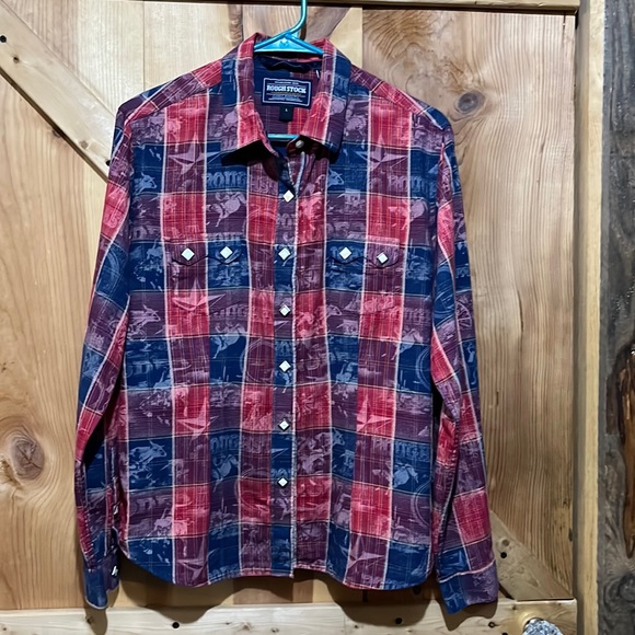 Rough Stock Panhandleslim plaid size L has square white and sliver snaps - Picture 1 of 8